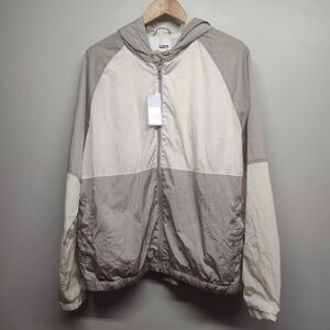 New LCKR Windbreaker Jacket Women Size L Cream Full Zip Hooded Outerwear Casual
